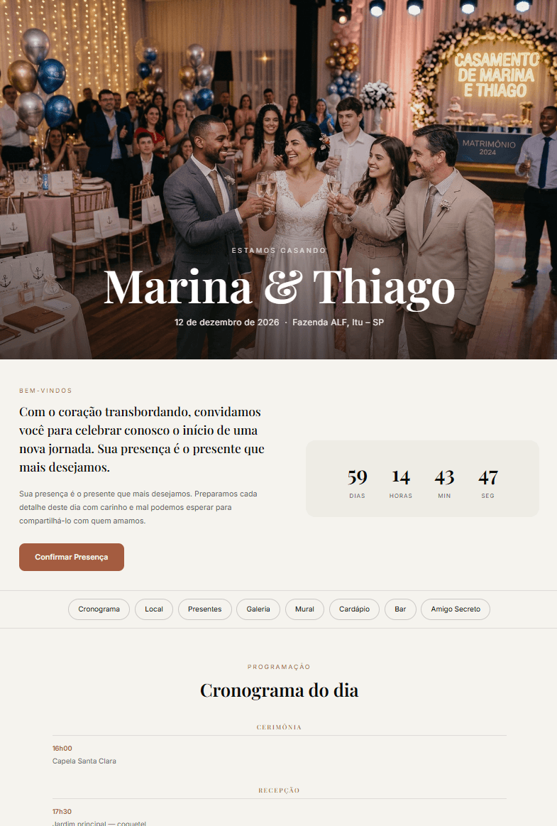 Página de evento — Casamento