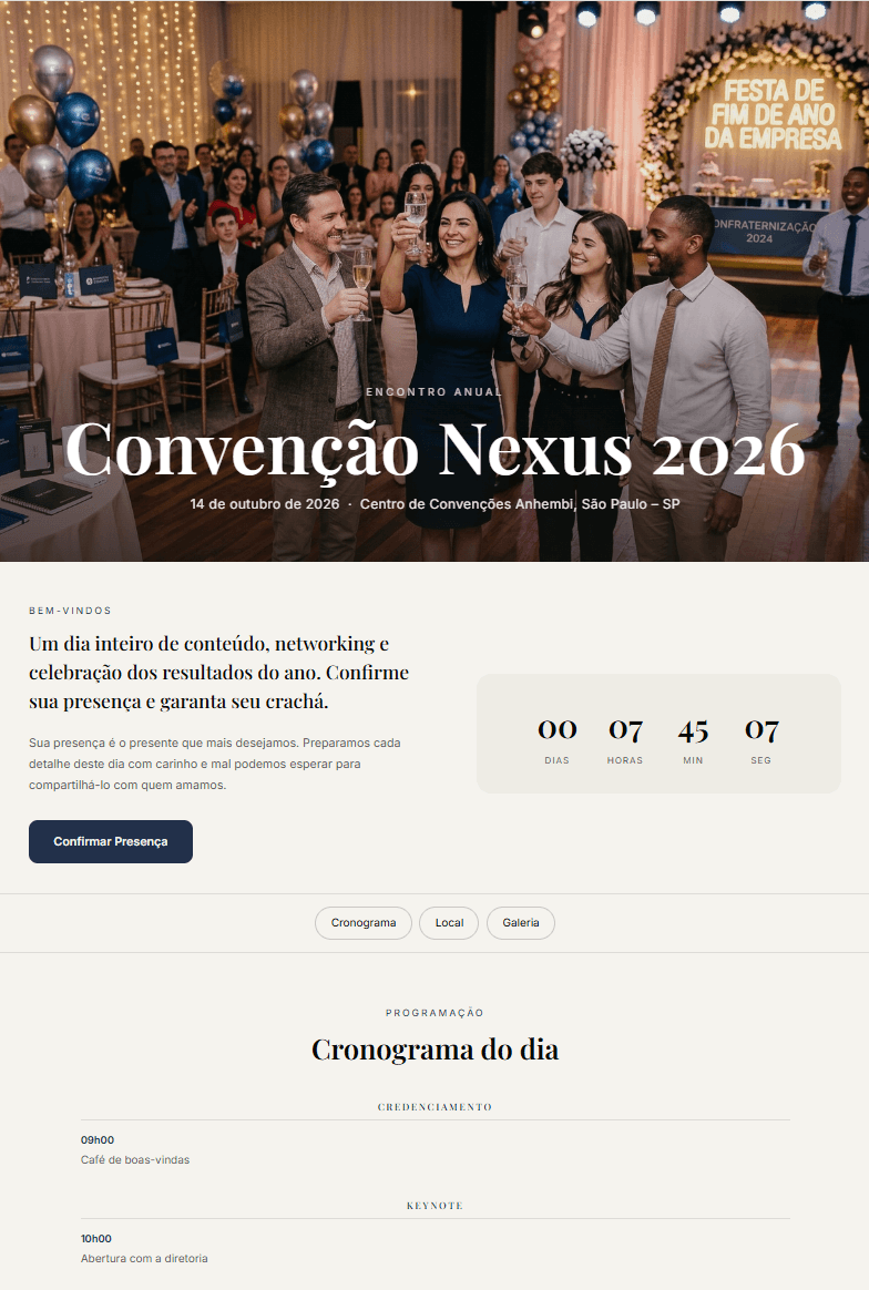 Página de evento — Corporativo